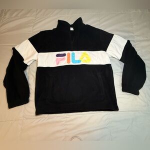 FILA Women’s Colorblock Logo Half-Zip Fleece Pullover – Black/White – Size Large